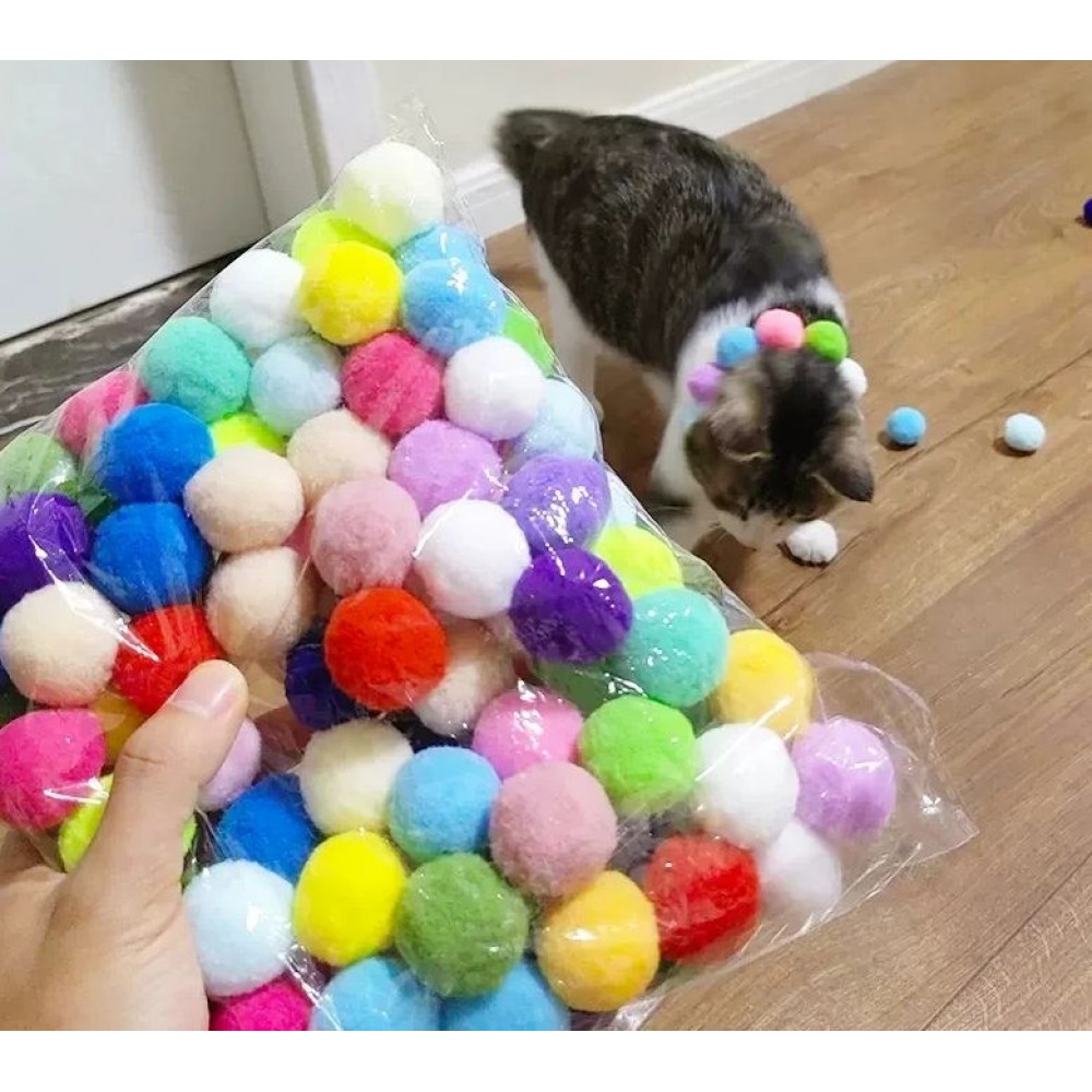 Cat Toys Interactive Launch Training Creative Kittens Mini Pompoms Games Stretch Plush Ball Toys Cat Supplies Pet Accessories